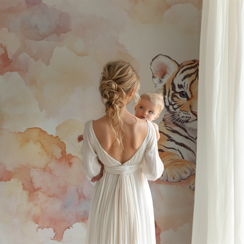 Papier peint tigre et nuages bb123