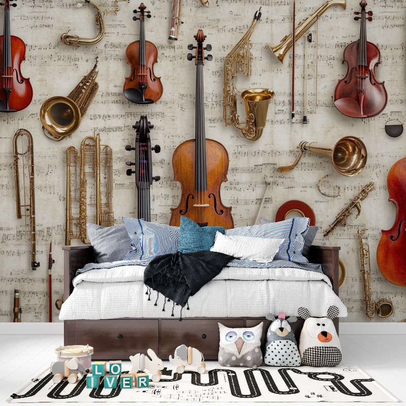 Papier peint instrument de musique panoramique garcon