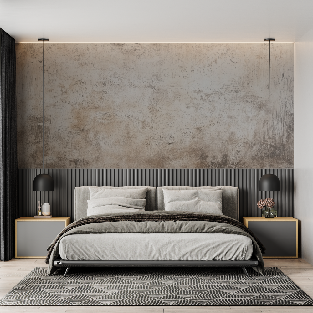 Steel beige textured mural wallpaper chambre adulte tendance