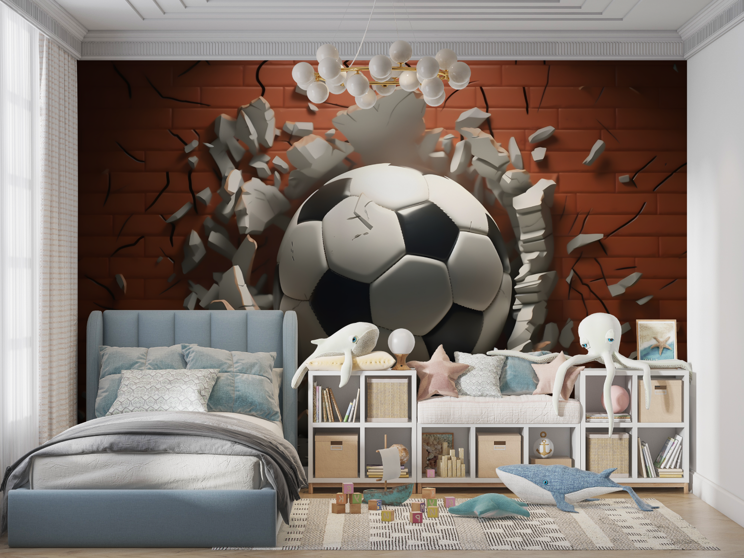 Papier peint 3d foot garcon panoramique garcon