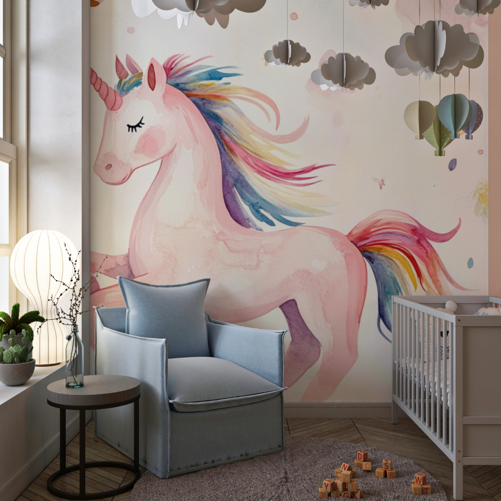 Papier peint licorne belle chevauchee chambre de fille
