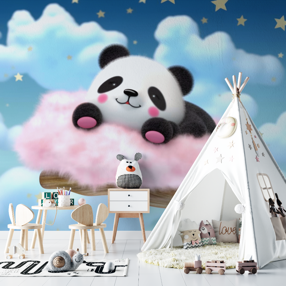 Papier peint panda dessin anime chambre bebe