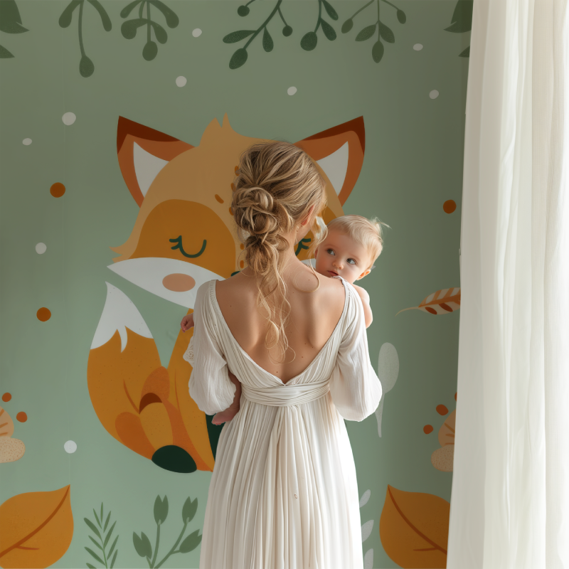 Papier peint renard et feuillage tropical bb123