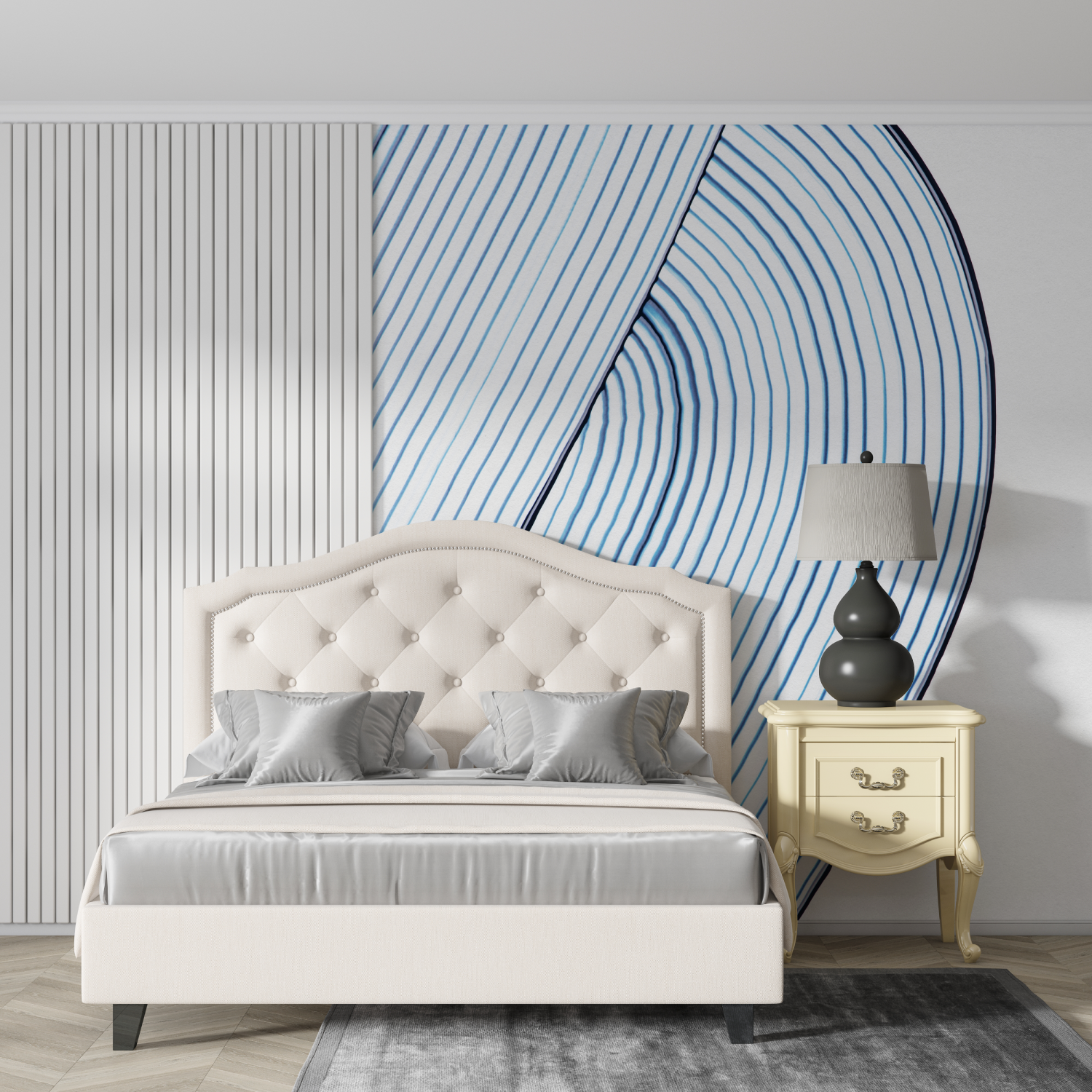 Papier peint aquarelle lignes bleu design