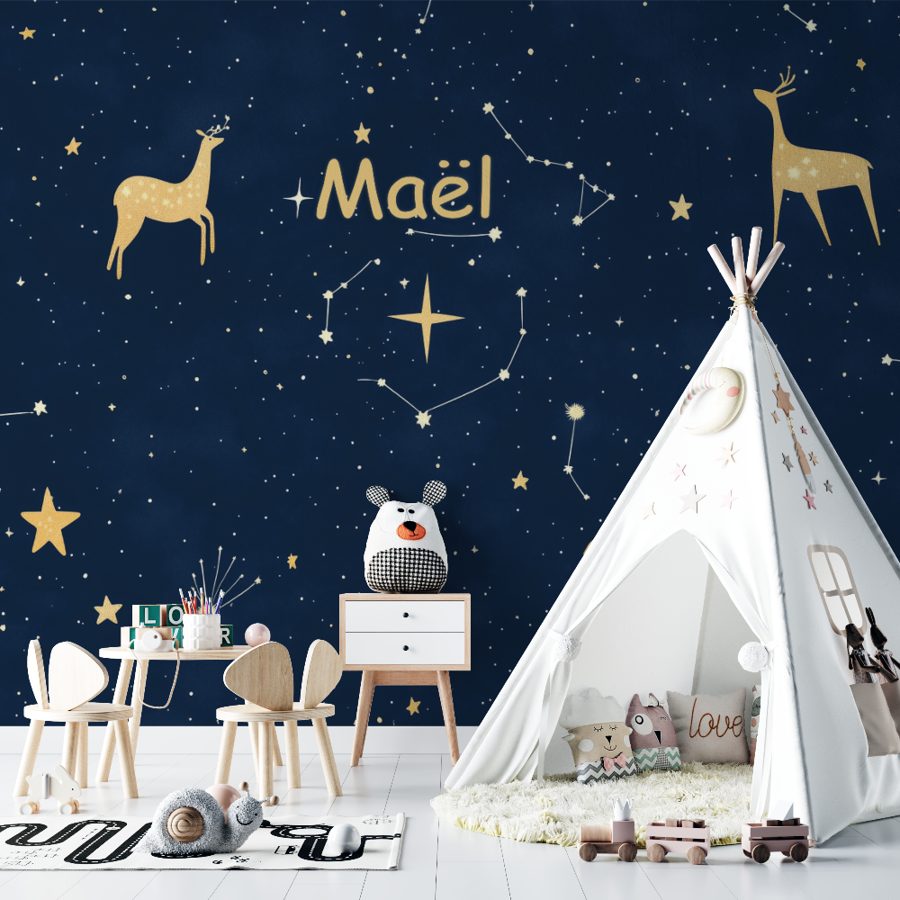 Papier peint prenom constellation chambre bebe
