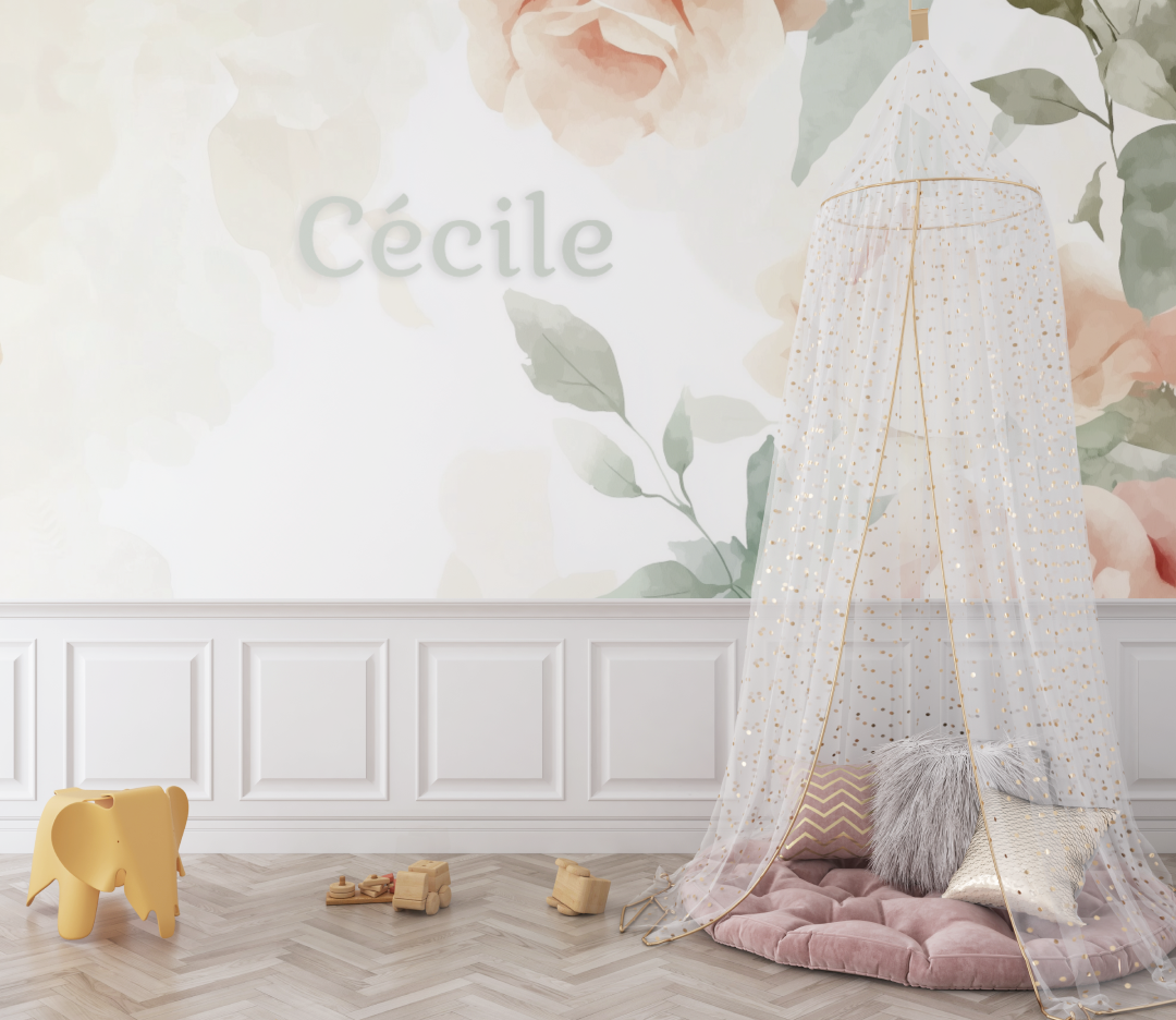 Papier peint prenom fleurs aquarelle bebe