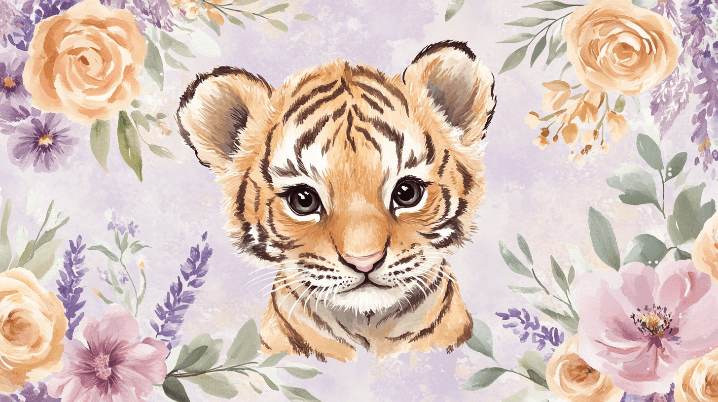 Papier Peint Tigre Et Couronne De Fleurs
