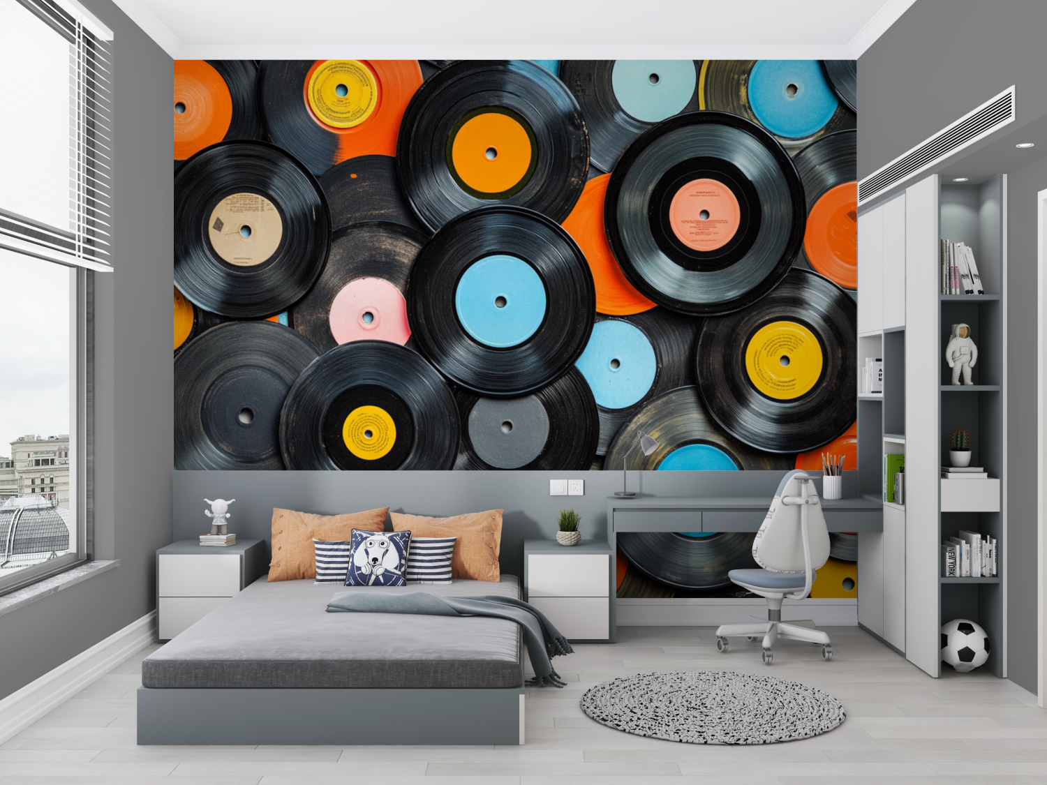 Papier peint disque vinyle colore chambre petit