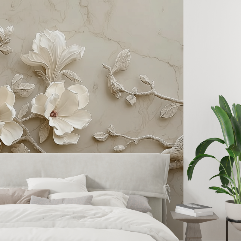 3d beige birds mural wallpaper tapisserie tendance