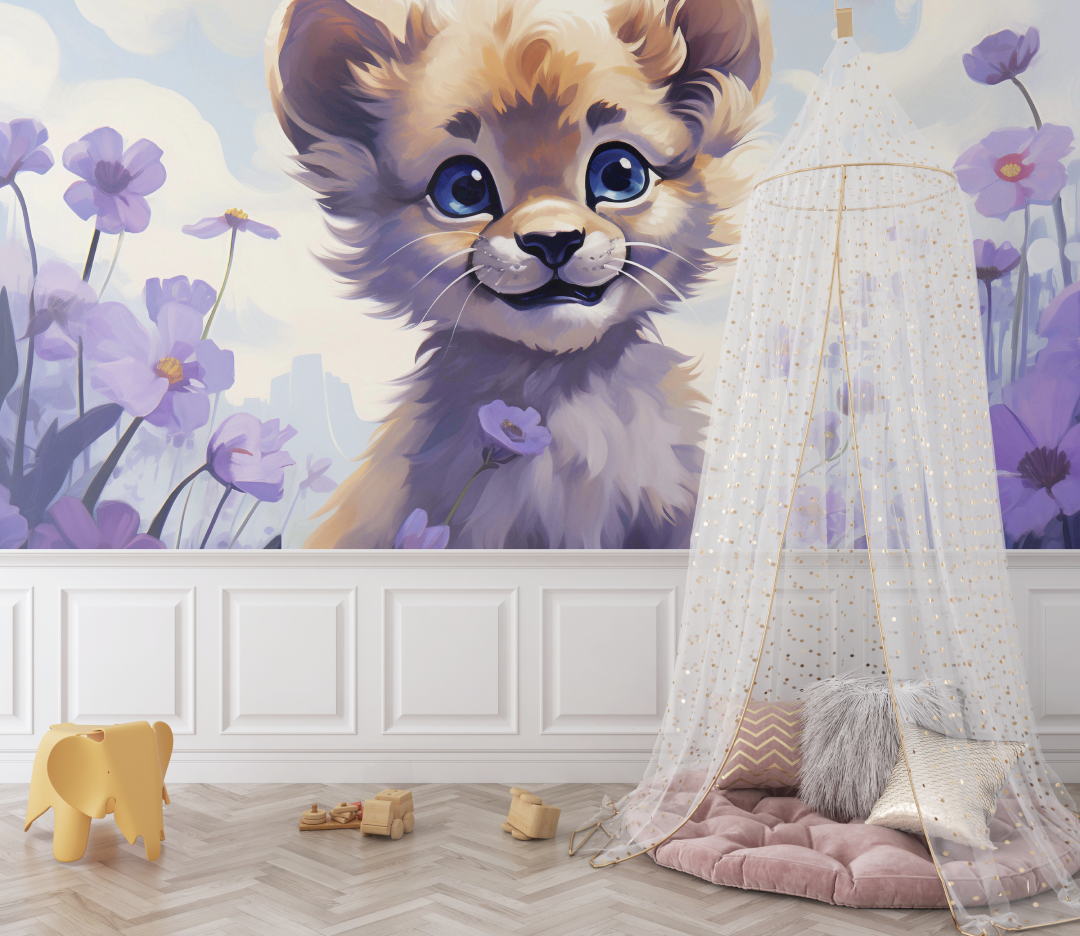 Papier peint lion violet bebe