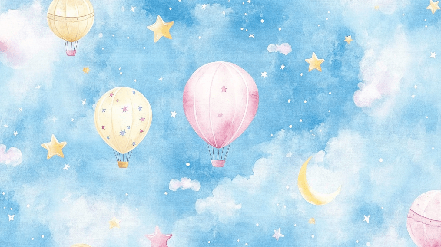 Papier Peint Montgolfière Et Étoiles Multicolores