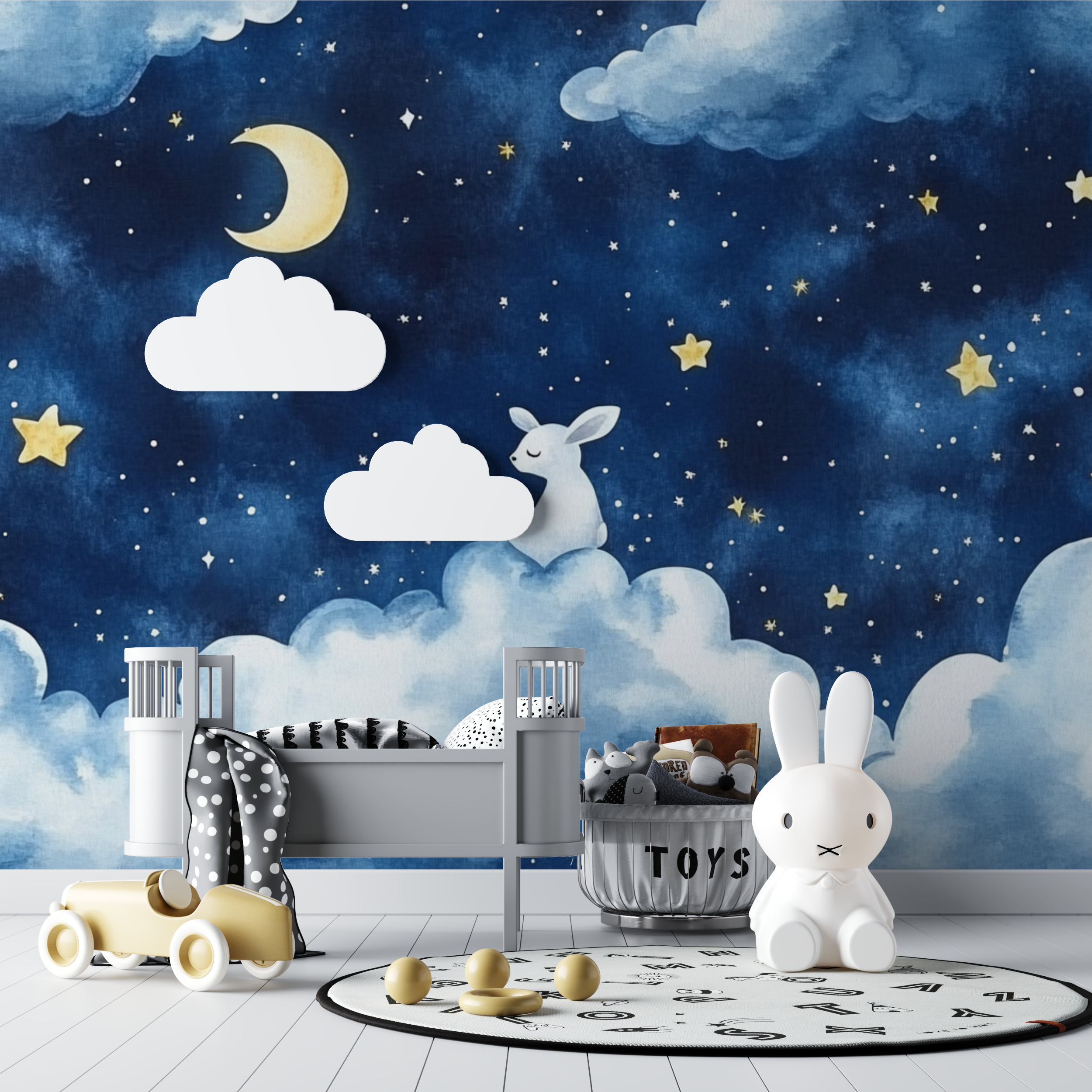 Papier peint bleu etoile bebe bebe tipi