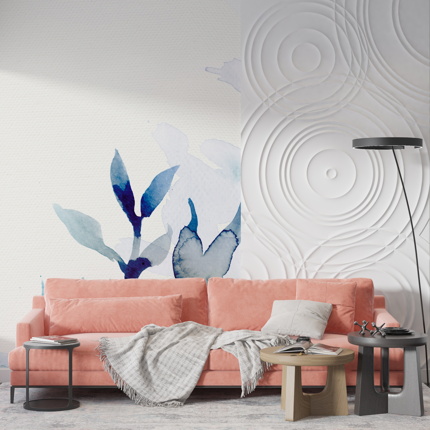 Papier peint aquarelle bleu naturelle mur