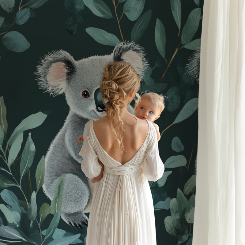 Papier peint koala dans une danse de feuilles bb123