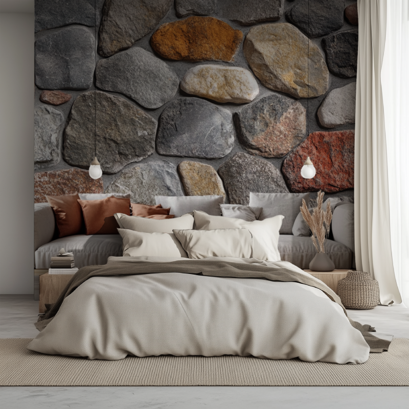 Papier peint trompe loeil style industriel lit 1234