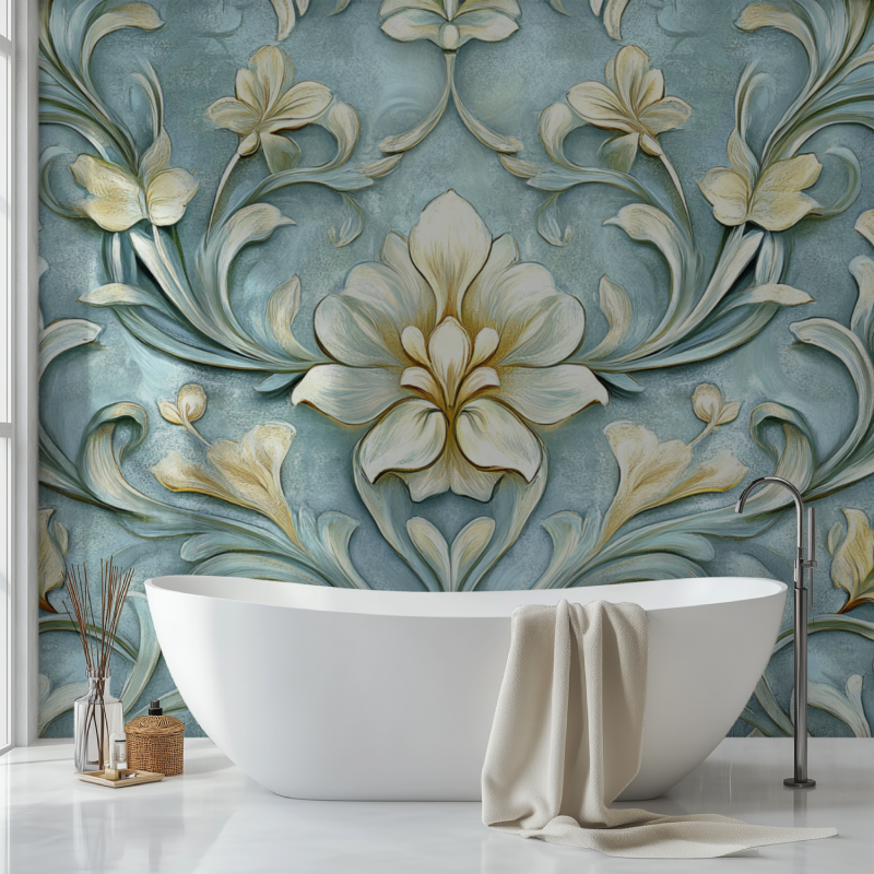 Papier peint fleur art nouveau sdb