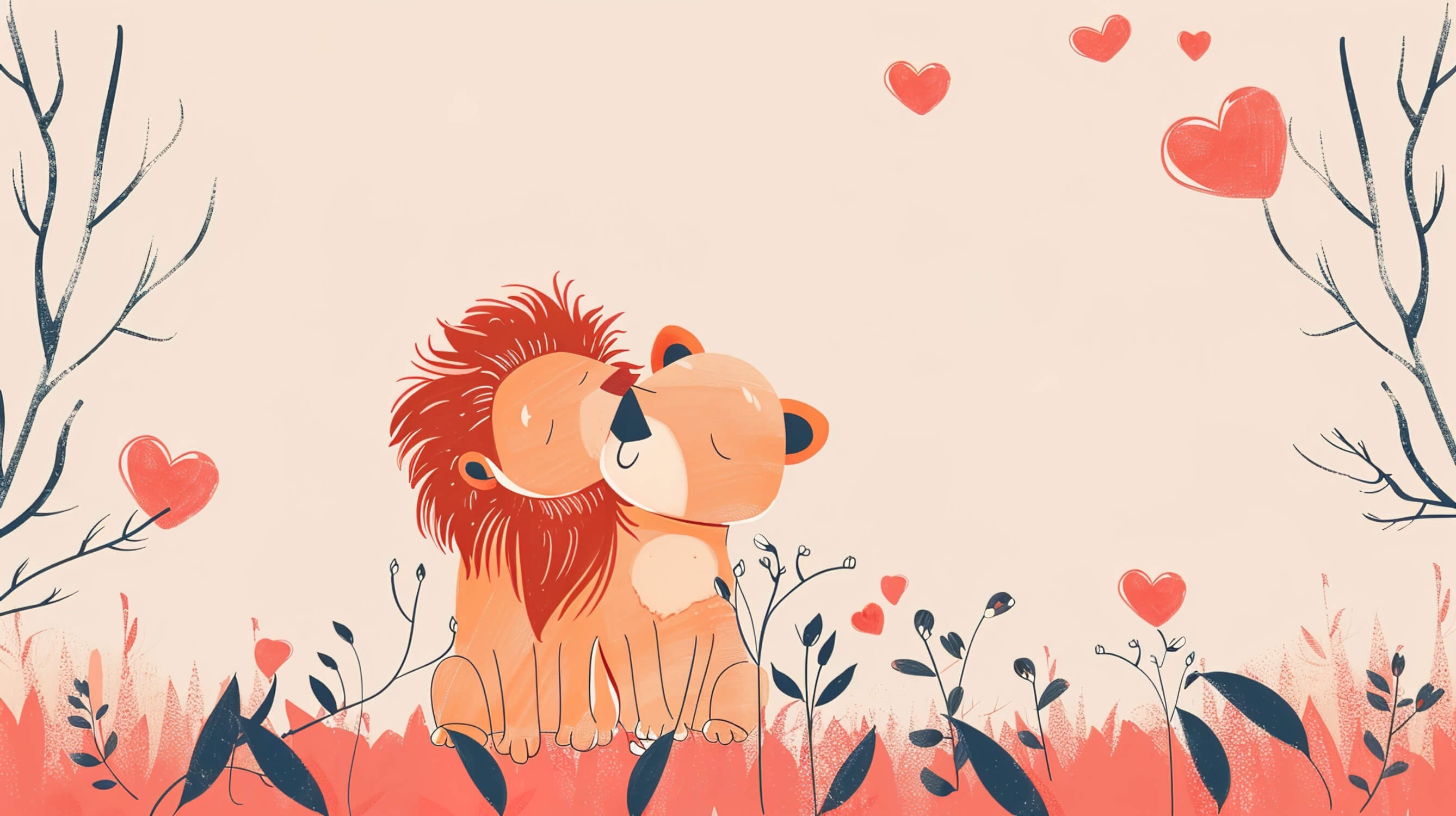 Papier Peint Lion Couple Mignon