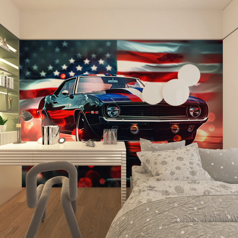 Papier peint voiture americaine chambre adolescents