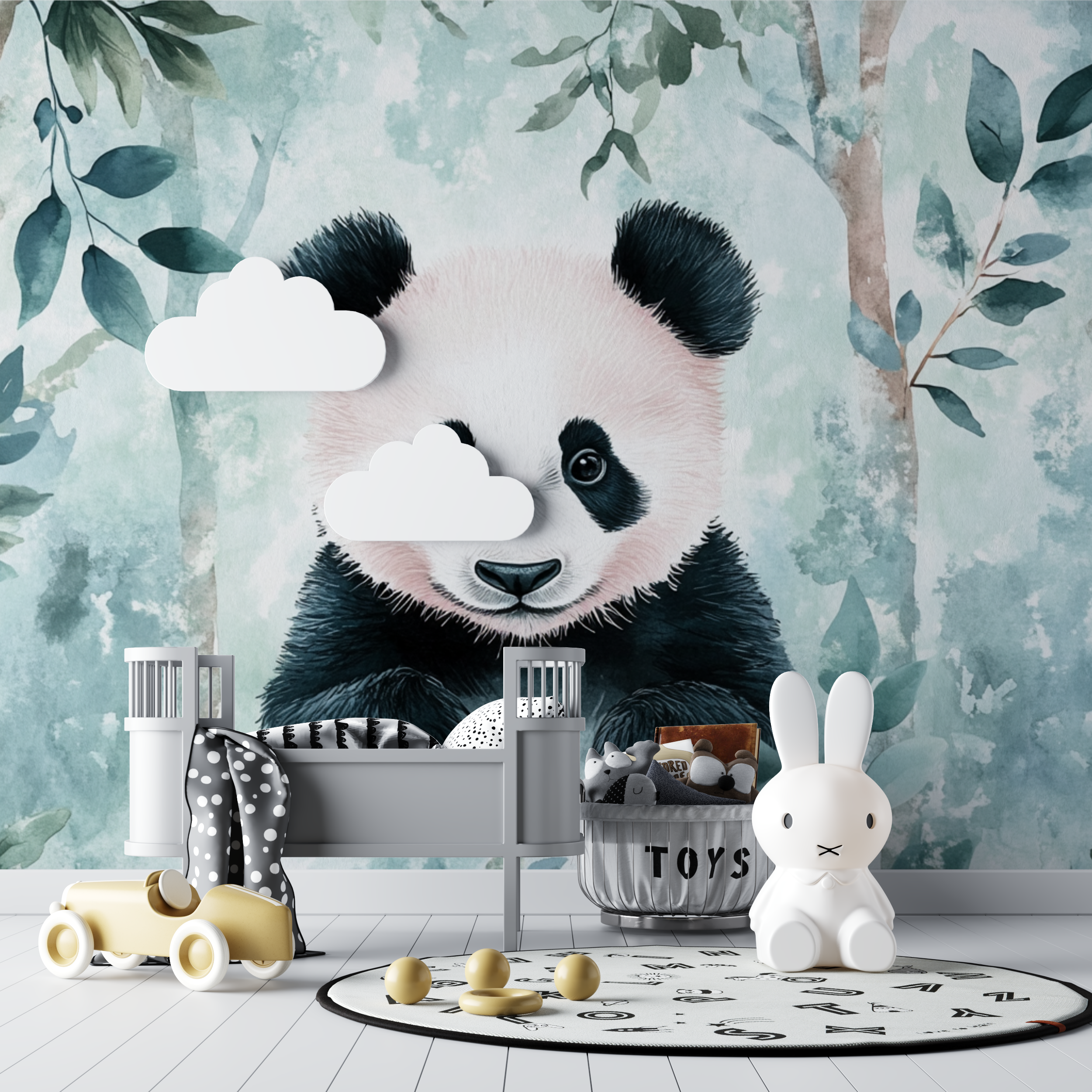 Papier peint panda et foret enchantee bebe tipi