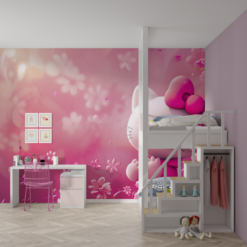 Papier peint hello kitty adorable mur chambre fille