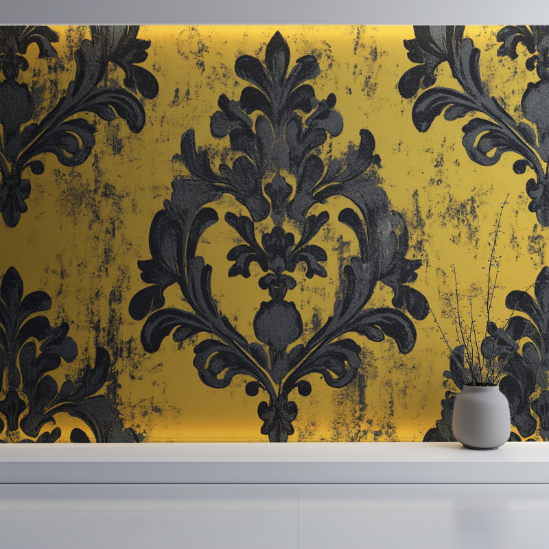 Papier peint vintage jaune et noir mur blanc