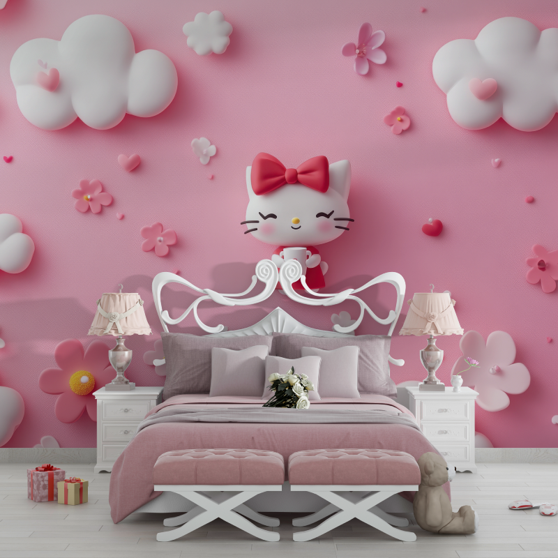 Papier peint hello kitty 3d chambre filles