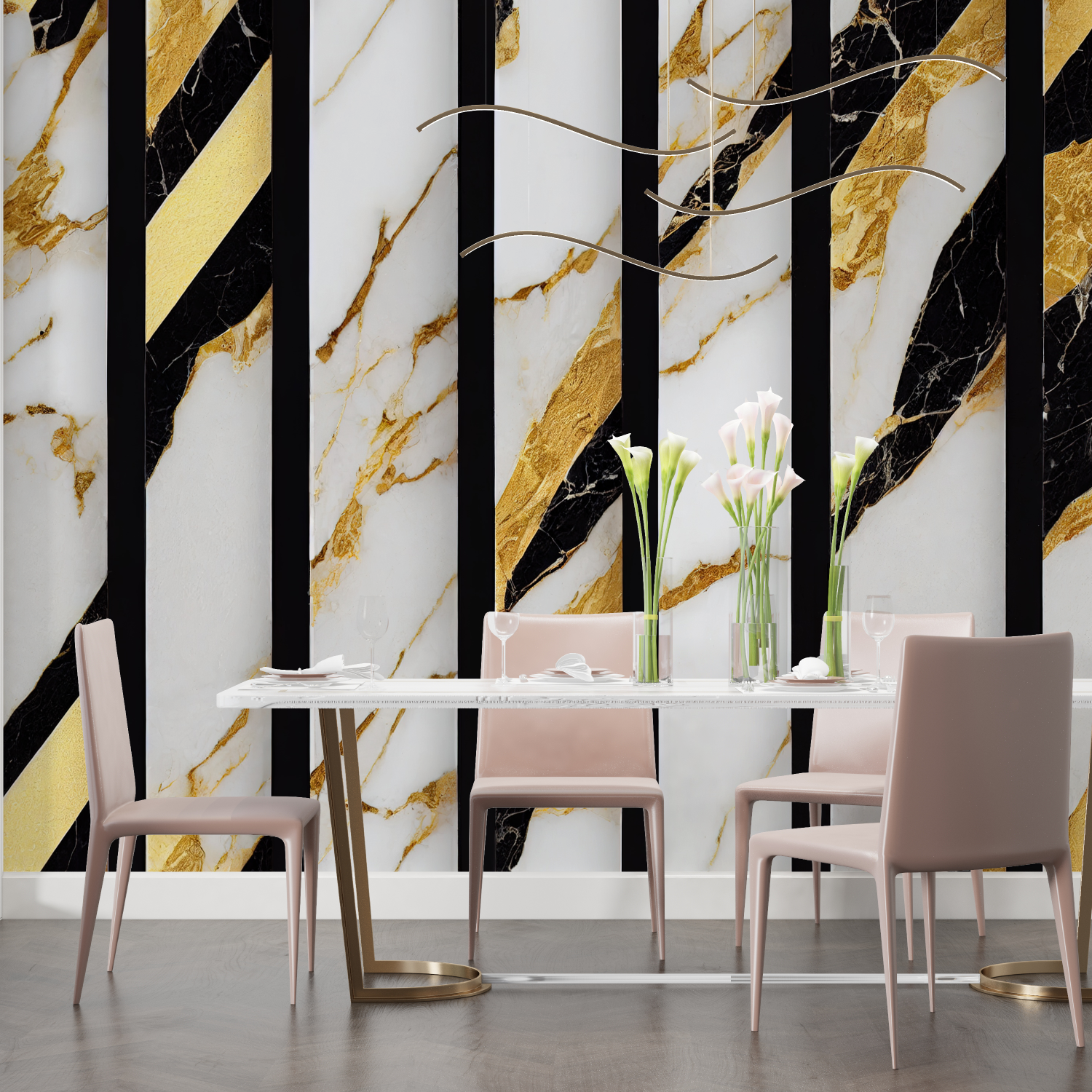 Papier Peint Noir Et Or Blanc - chambre adulte