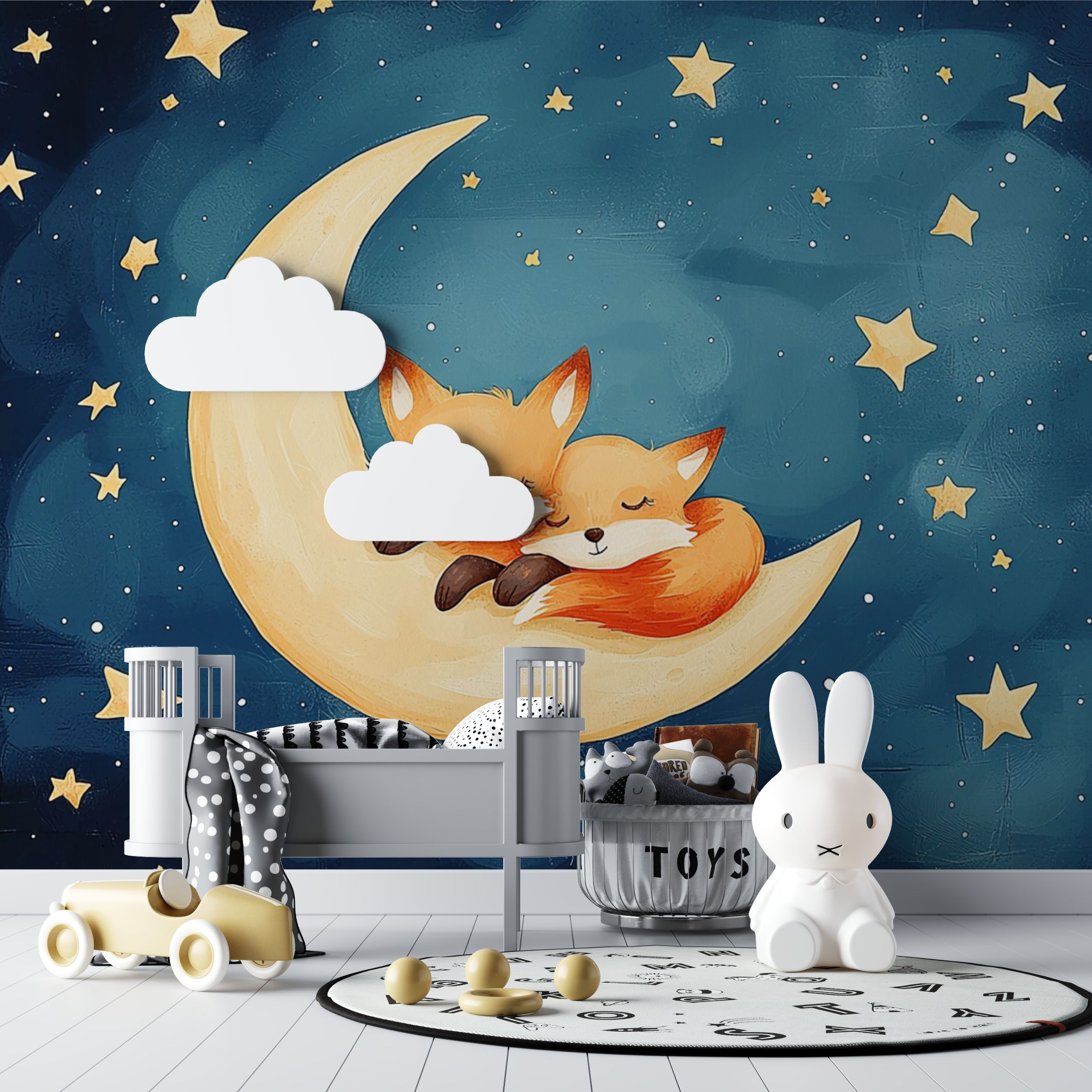 Papier peint renard et lune bebe tipi