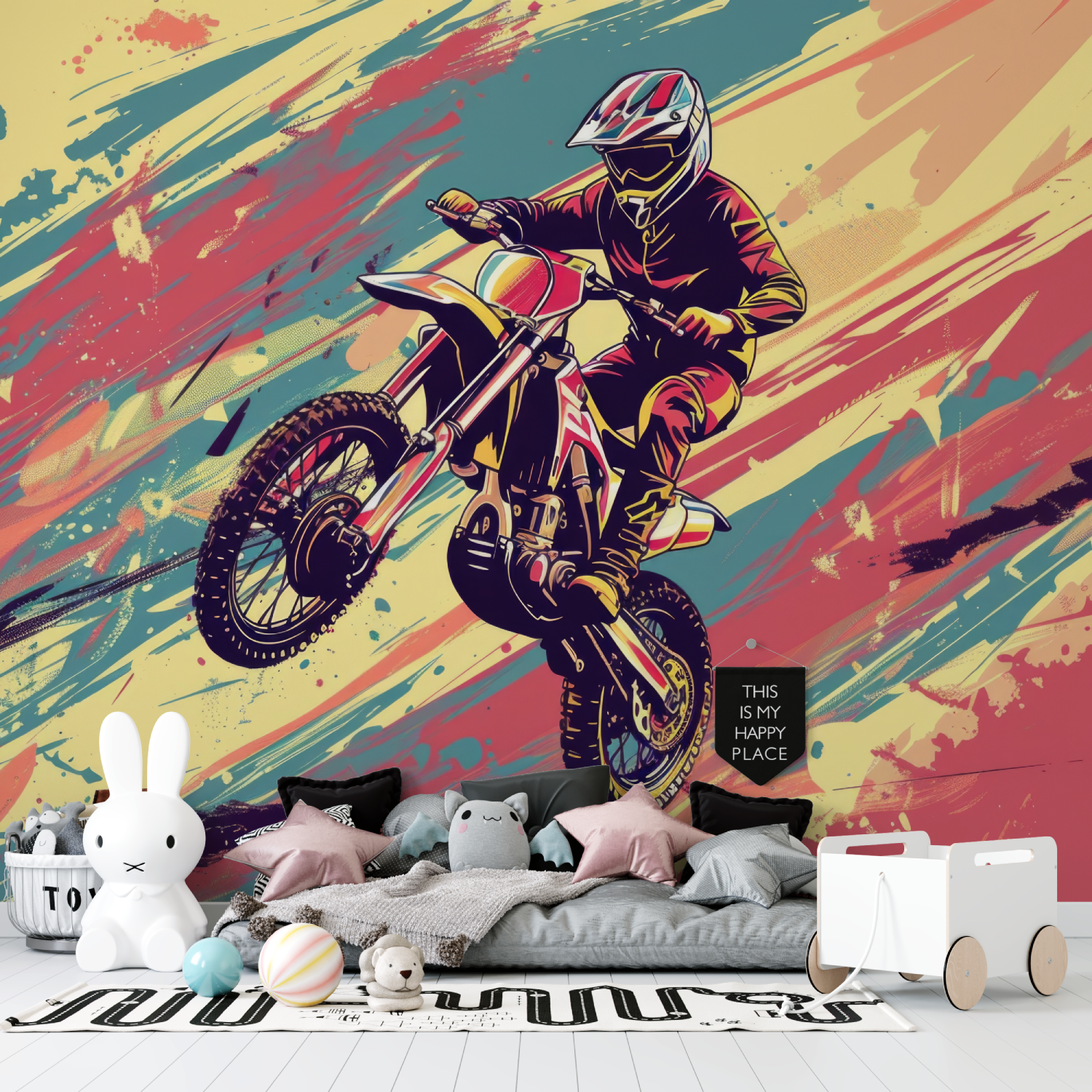 Papier peint graffiti moto cross tapisserie garcon