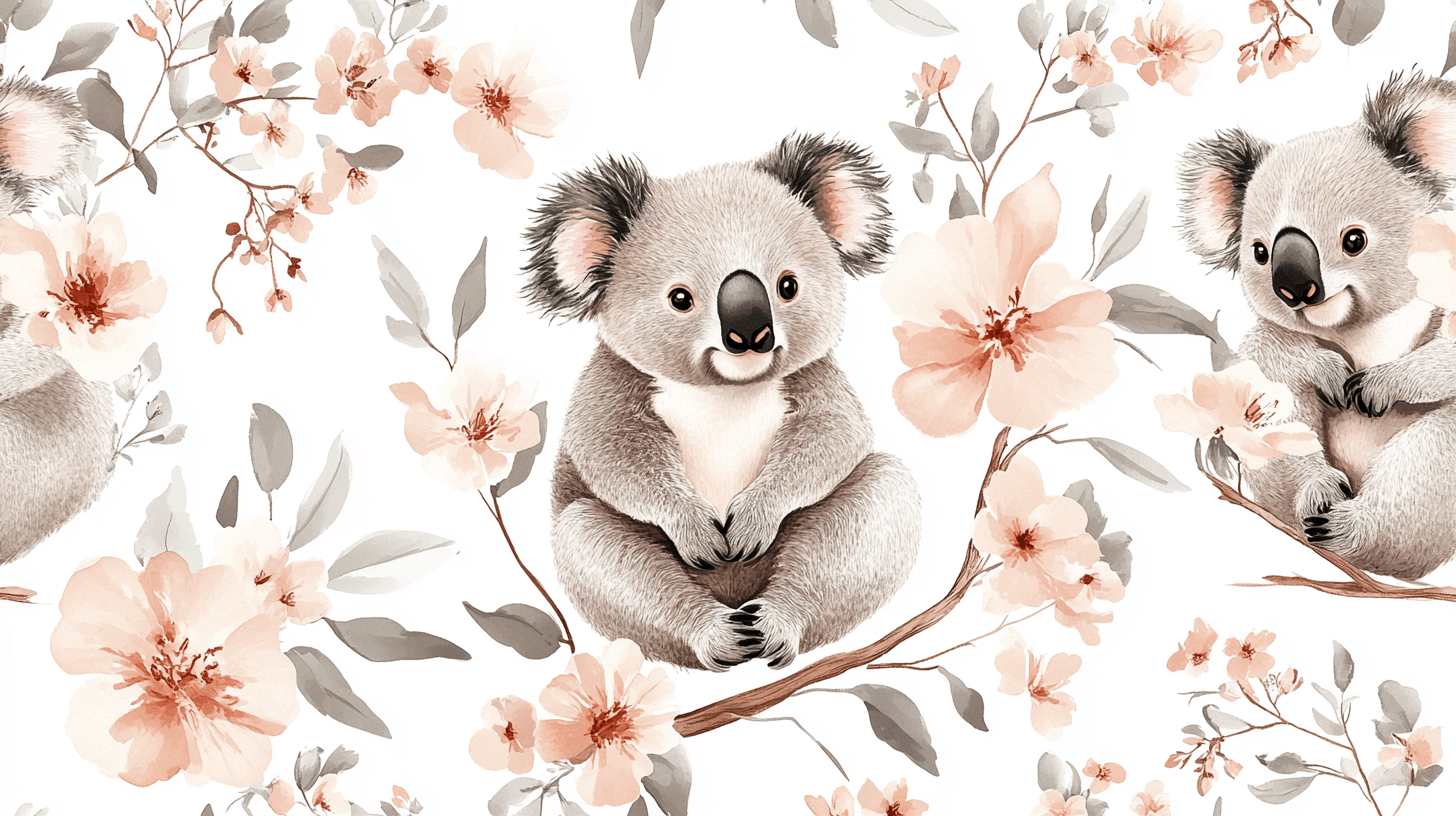 Papier Peint Koala Et Fleurs De Coton