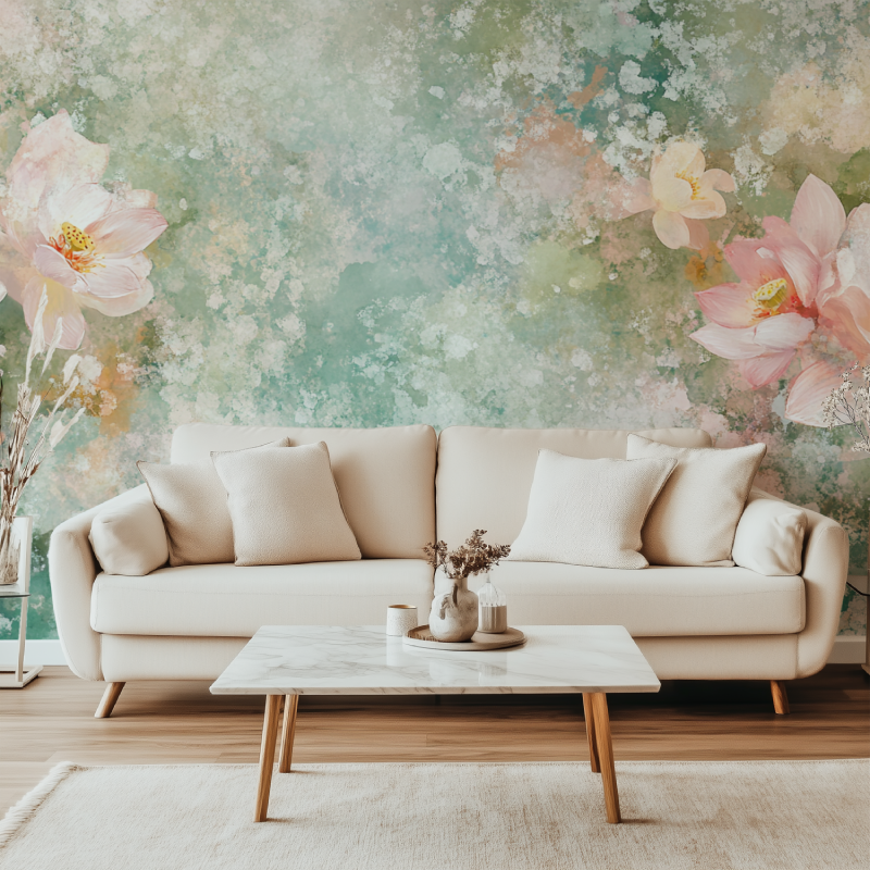 Papier peint fleur de lotus canape simple