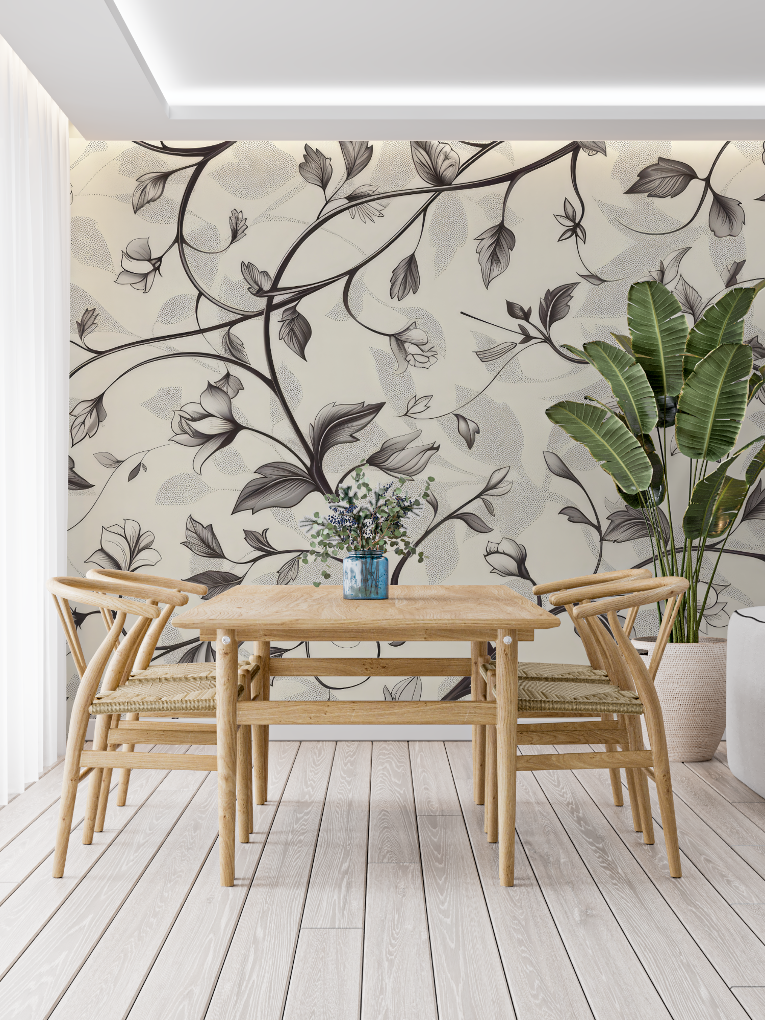 Papier Peint Toile De Jouy Motif À Fleurs - francais