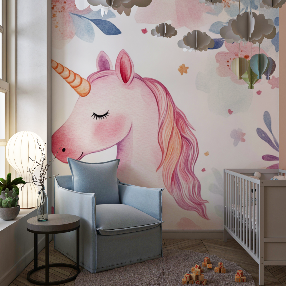 Papier peint licorne motif enchantement chambre de fille