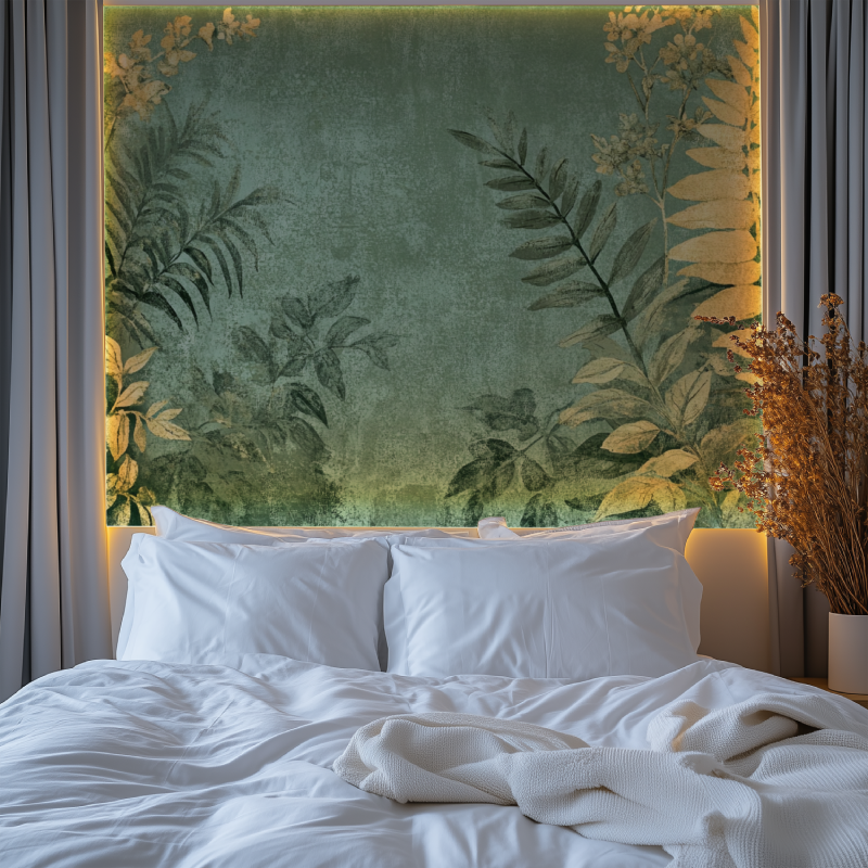 Papier peint vintage kaki chambre premium