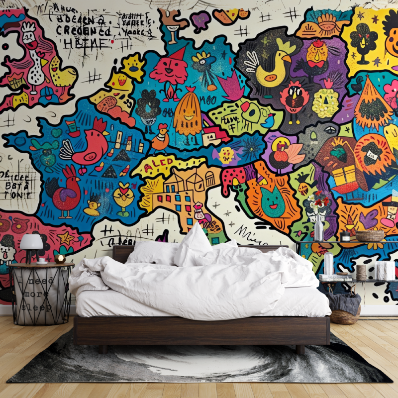 Papier peint carte du monde graffiti europe leroy merlin mur