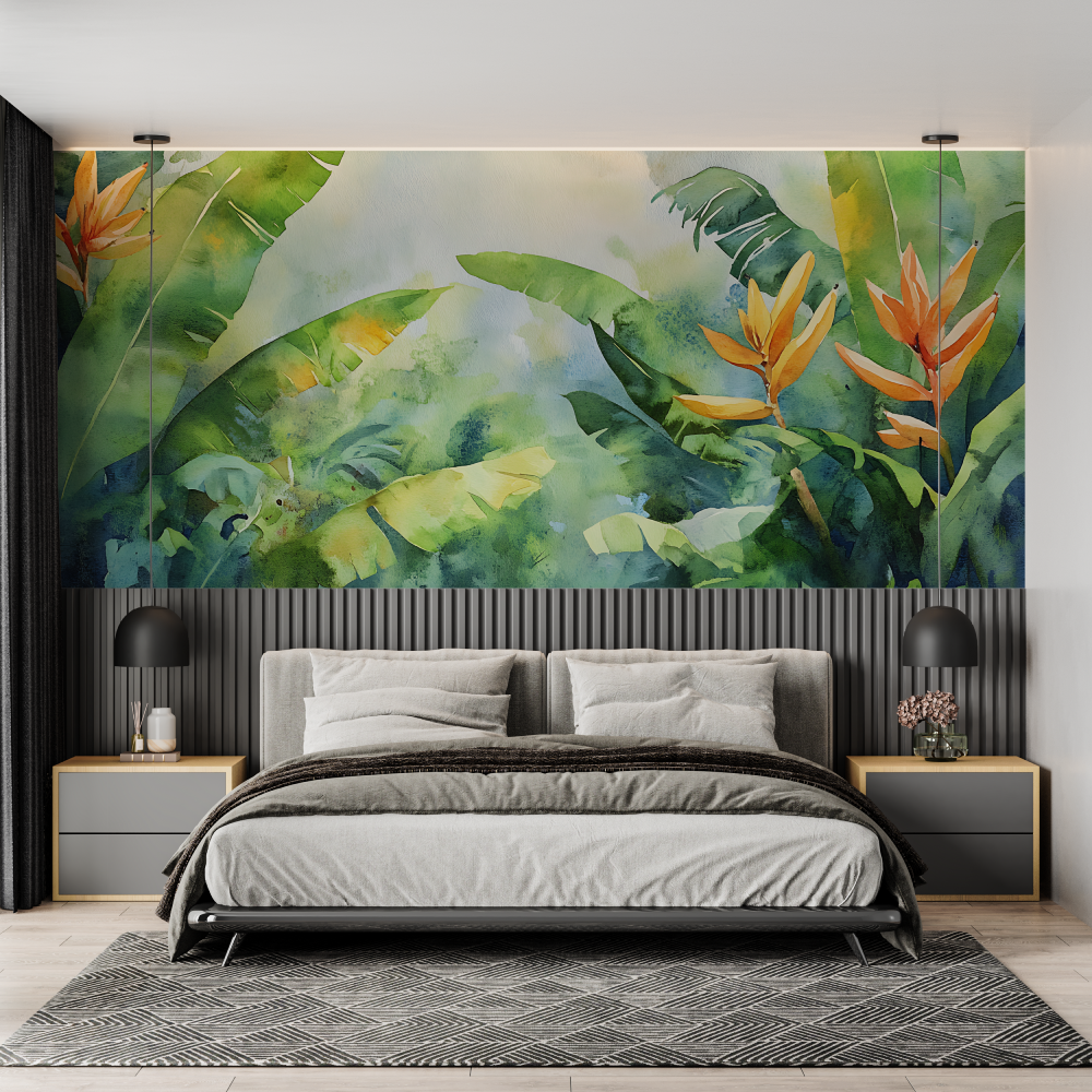 Papier peint aquarelle jungle tropicale chambre adulte