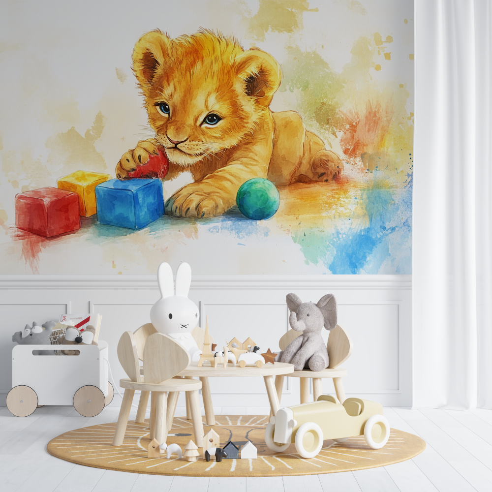 Papier peint lionceau mignon chambre de bebe