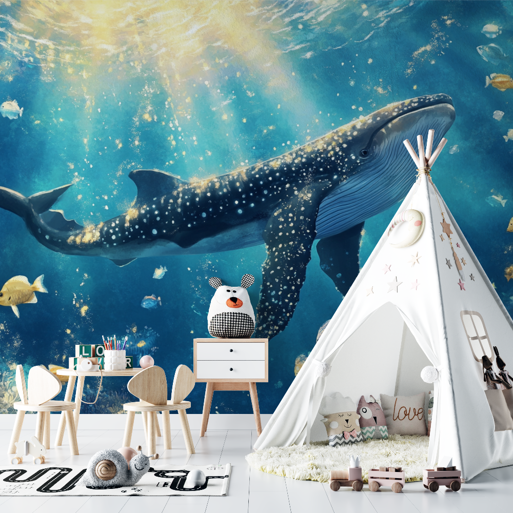 Papier peint marin bleu royal chambre bebe