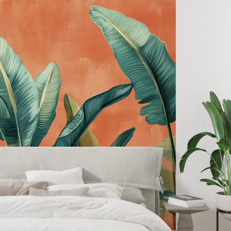 Papier peint terracotta avec fe...nanier tapisserie tendance