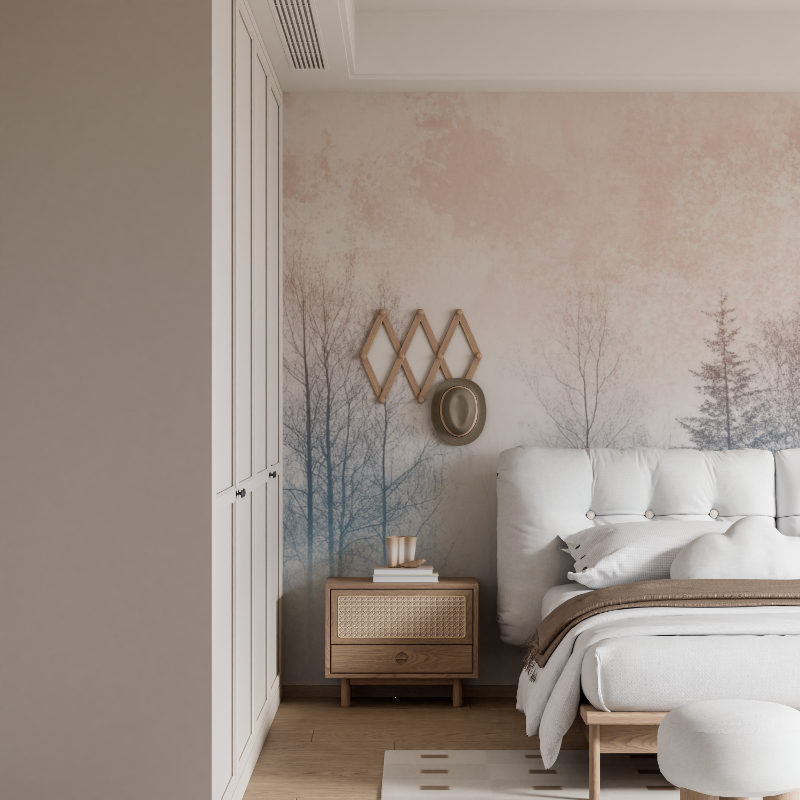 Papier peint aquarelle arbres pastel mural