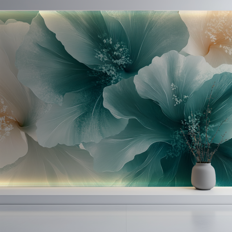 Papier peint fleur blanc grenat mur blanc