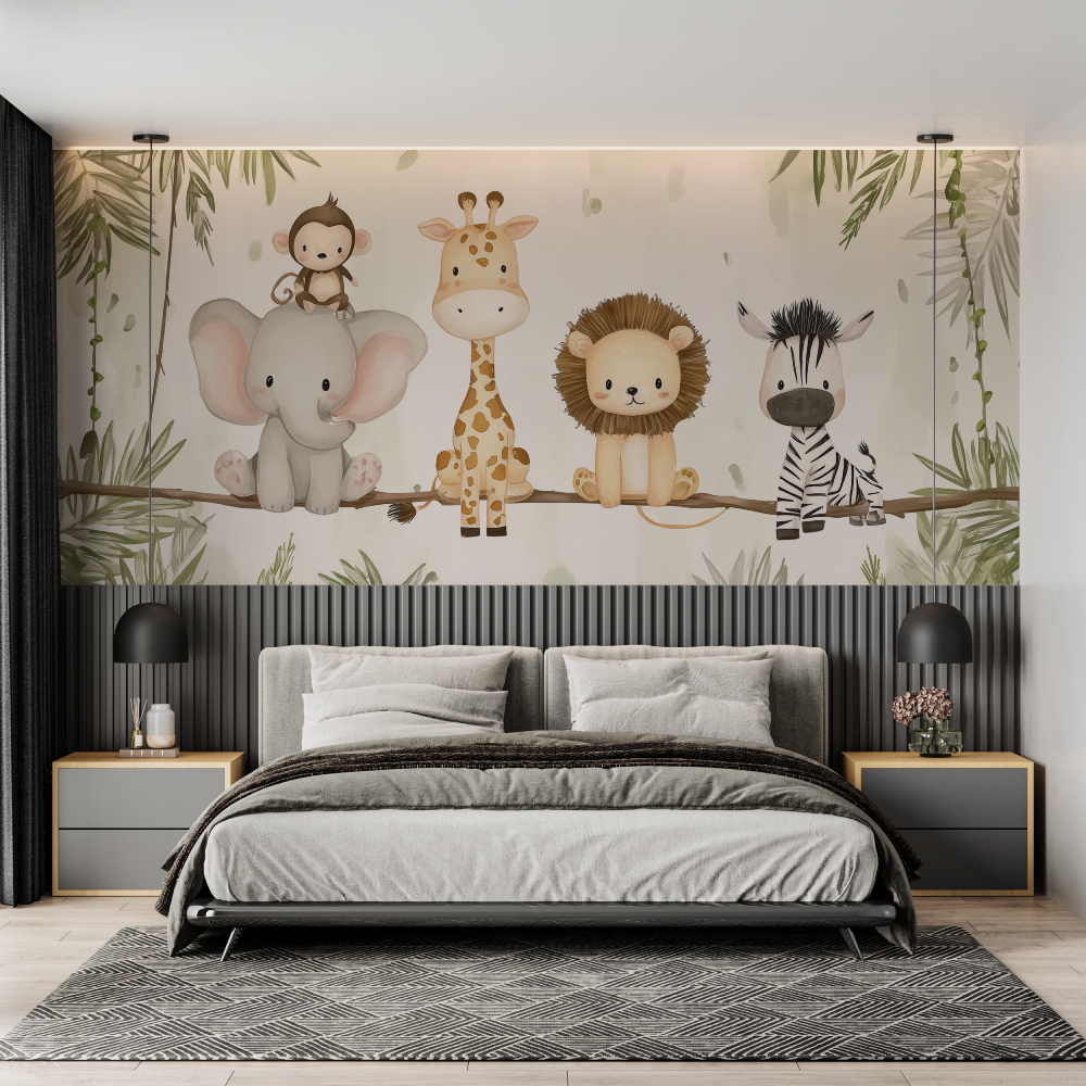 Kid animials safari mural wallpaper chambre adulte tendance