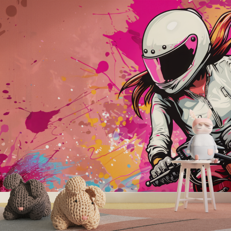 Papier peint moto fille tapisserie pour fille
