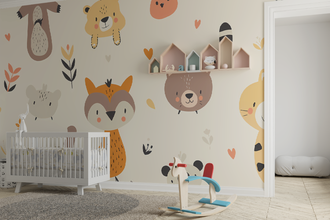 Papier peint Motifs animaux mignons - chambre bébé