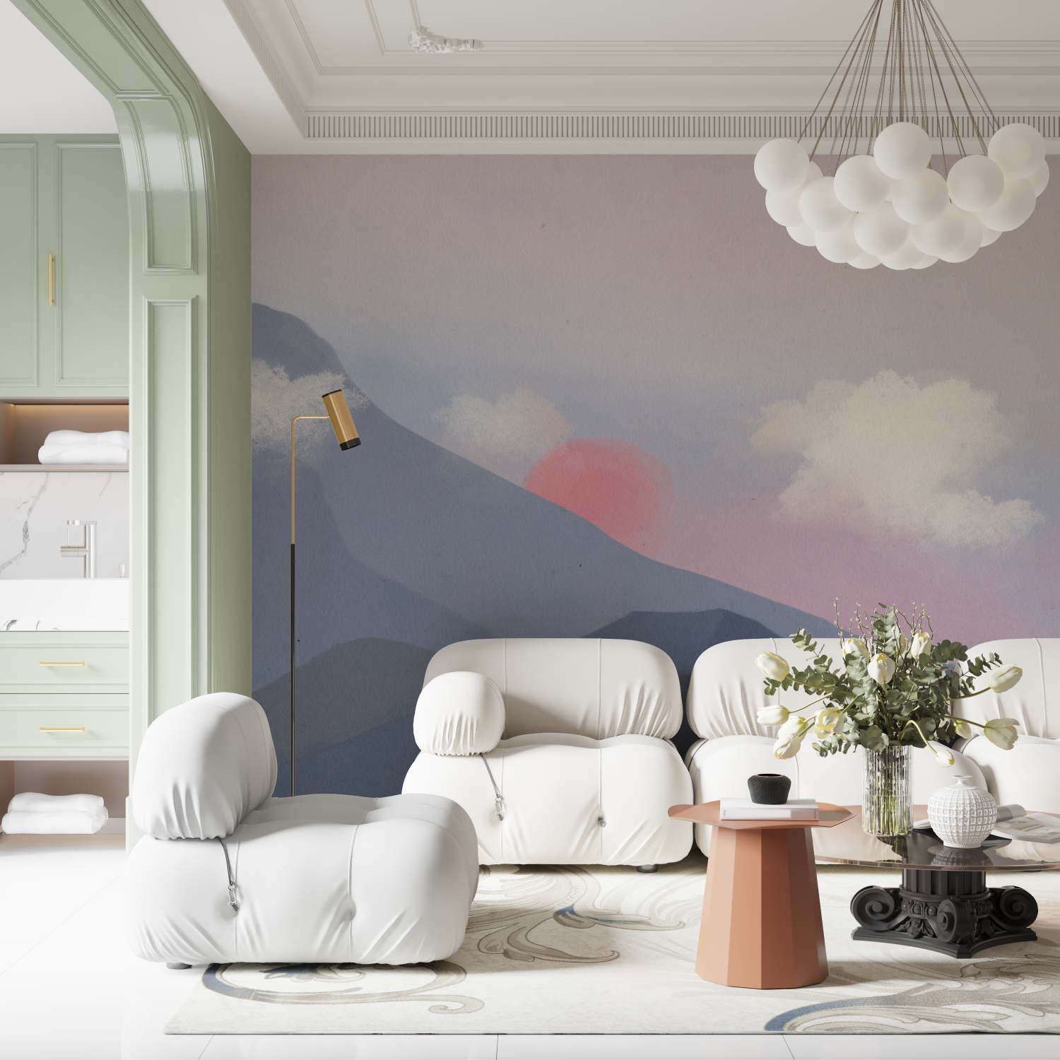 Papier peint aquarelle montagnes contemporain