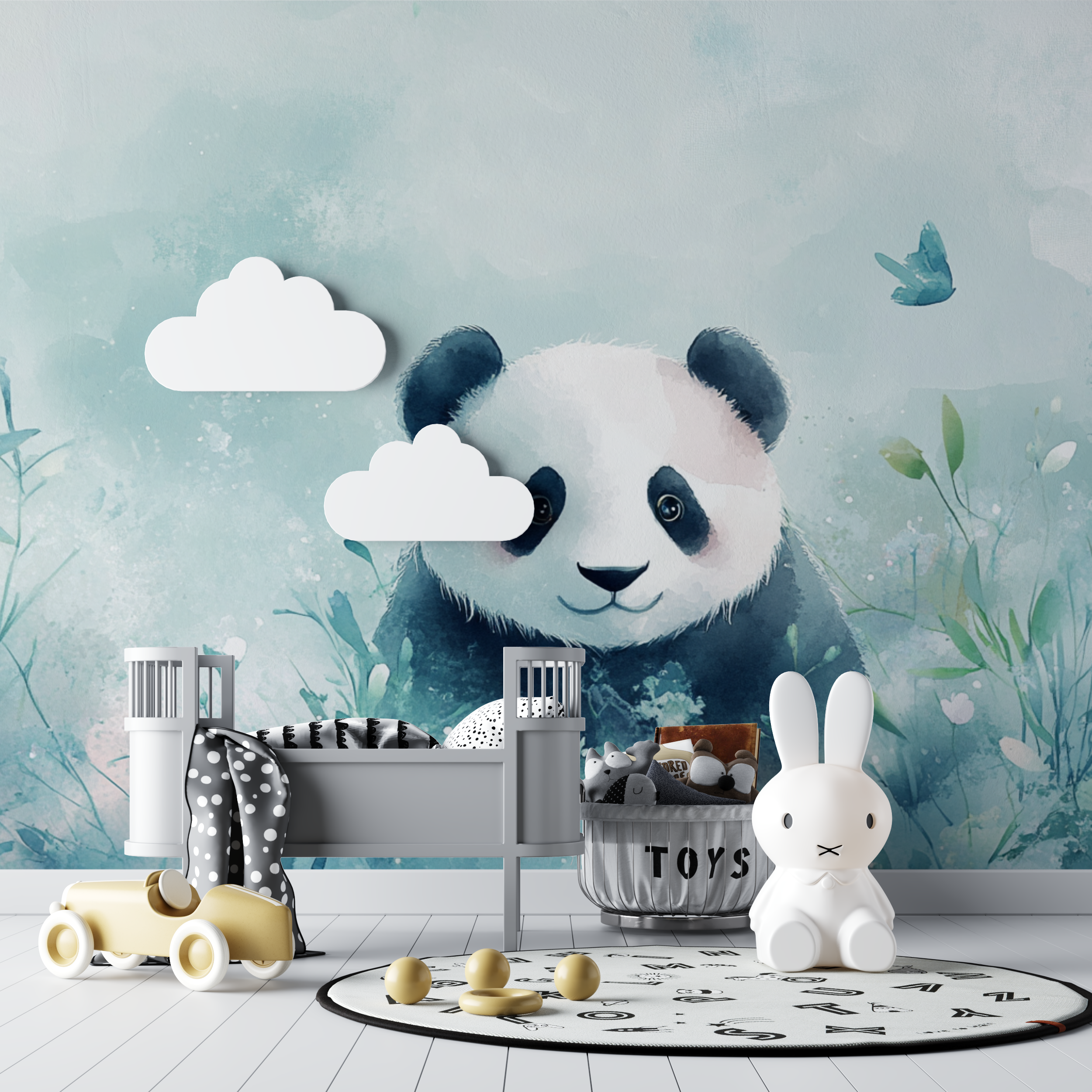Papier peint panda ambiance feerique bebe tipi