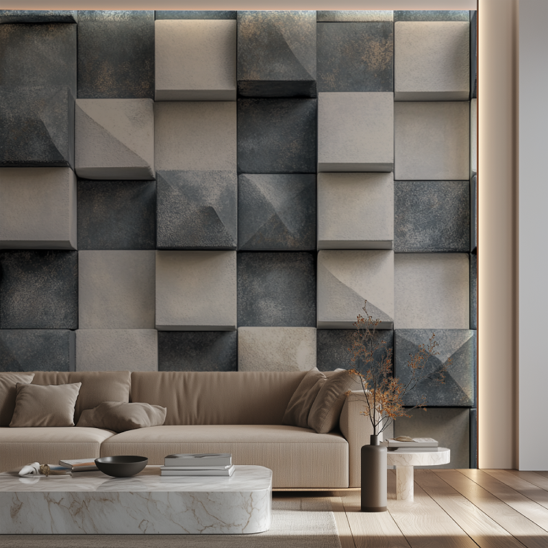 Papier peint trompe loeil moderne canape neon