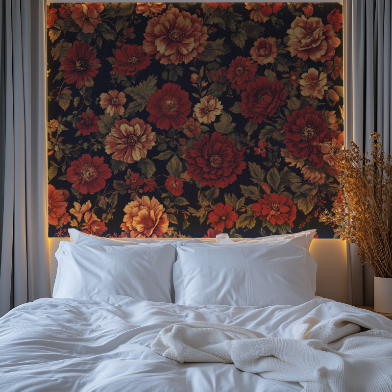 Papier peint vintage fleurs rouges chambre premium