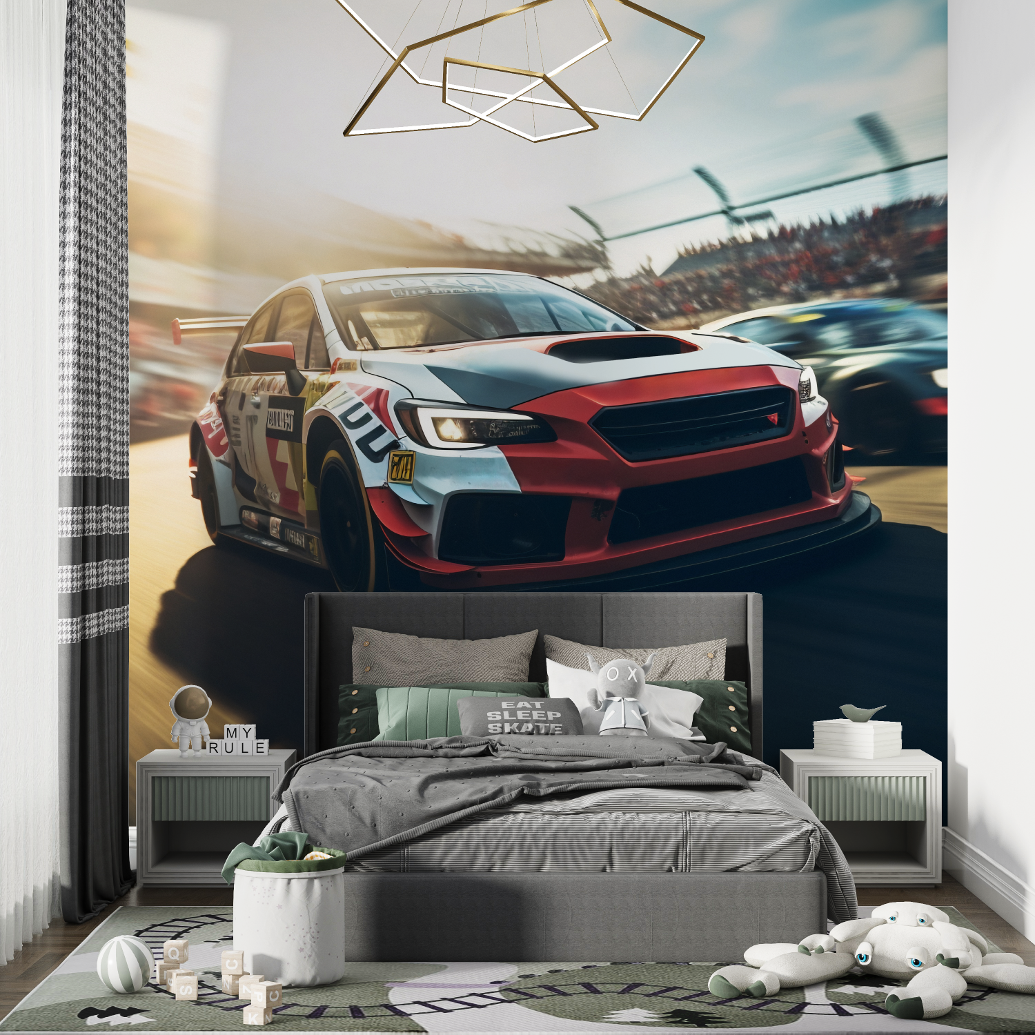 Papier peint course de voiture chambre de garcon