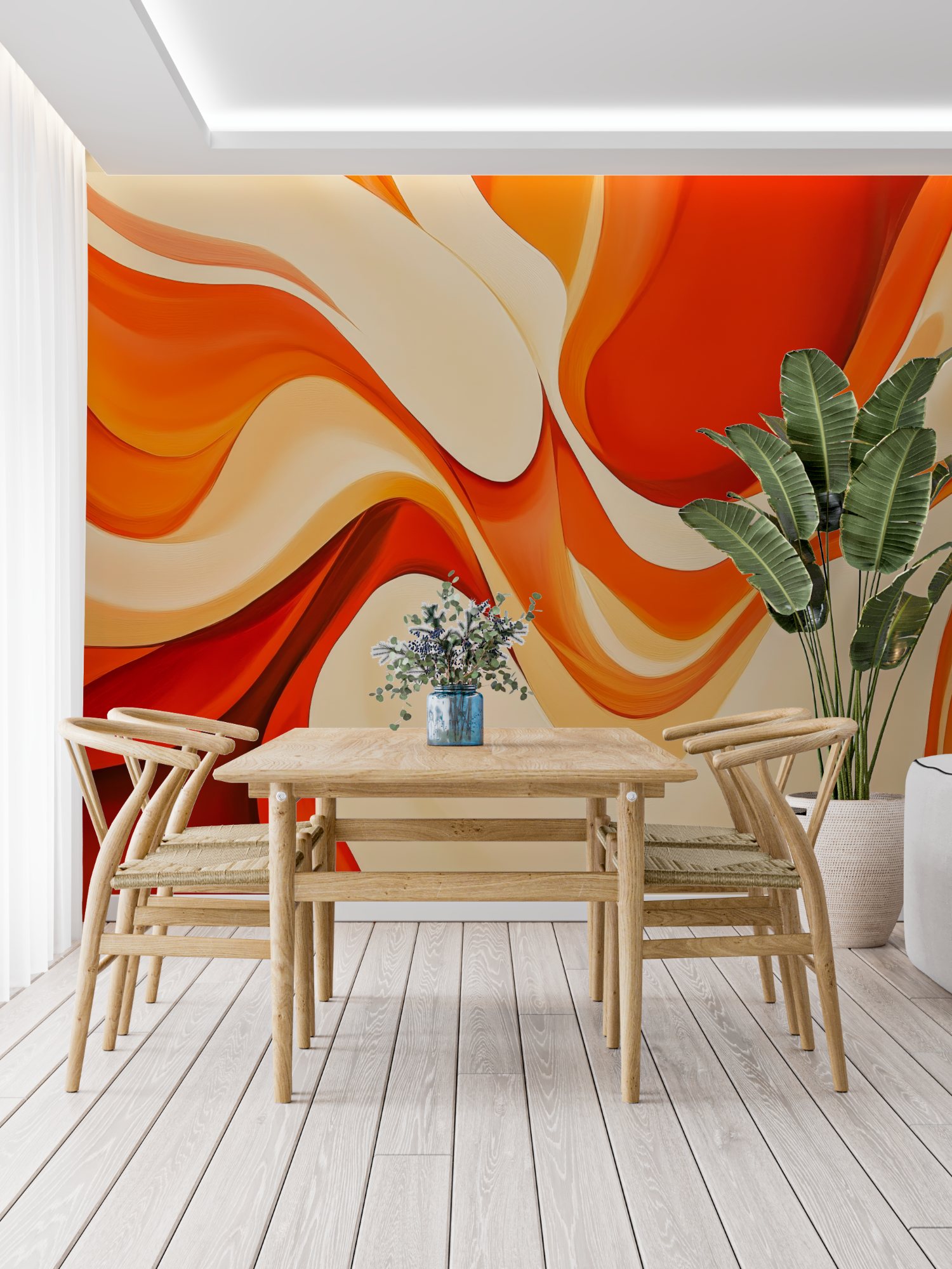 Papier Peint Orange Rouge - trompe l'oeil